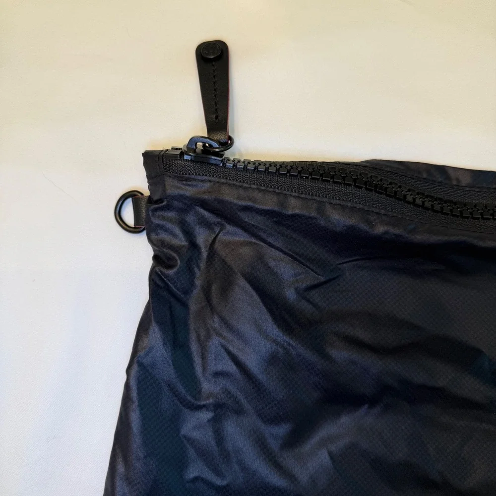 MZ Wallace Black Nylon Zipper Pouch Organizer Bag with Leather Logo Patch Large